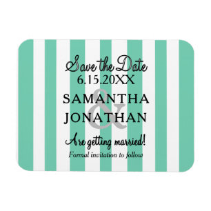 Coastal Seafoam Green White Stripes Wedding Magnet