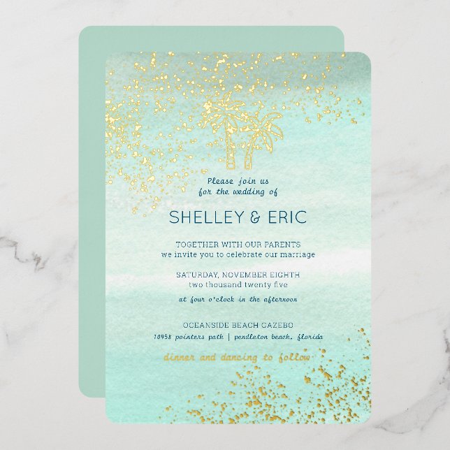 Coastal Seafoam Wedding Watercolor (Front/Back)