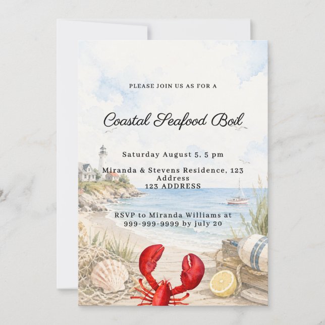 Coastal Seafood Boil party Invitation (Front)