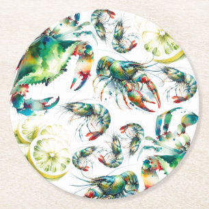 Coastal Seafood Boil Round Paper Coaster