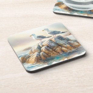 Coastal Seagulls Watercolor Seascape Coaster