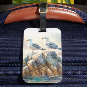 Coastal Seagulls Watercolor Seascape Luggage Tag