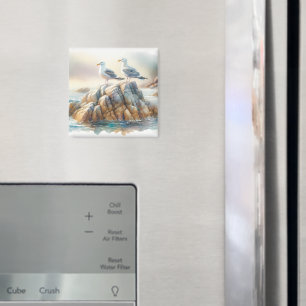 Coastal Seagulls Watercolor Seascape Magnet