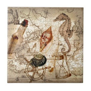 Coastal seahorse seashell Nautical Map Tile