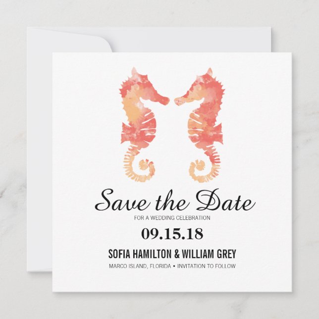Coastal Seahorse Watercolor | Save the Date (Front)