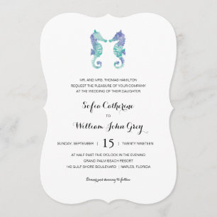 Coastal Seahorse Watercolor Wedding Invitation