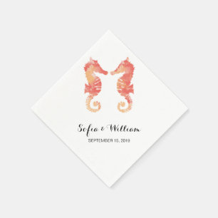 Coastal Seahorse Watercolor   Wedding Napkin