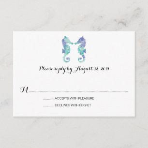Coastal Seahorse Watercolor Wedding RSVP Card