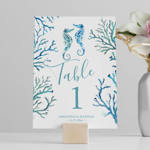 Coastal Seahorse Wedding Table Number