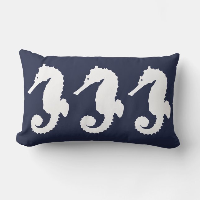 Coastal Seahorses & Navy Lumbar Cushion (Front)