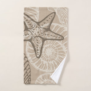 Coastal sealife starfish and shells in beige bath towel set
