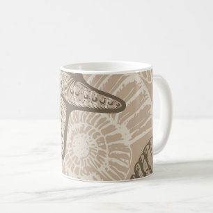 Coastal sealife starfish and shells in beige coffee mug