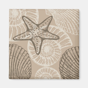 Coastal sealife starfish and shells in beige magnet