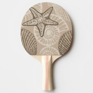 Coastal sealife starfish and shells in beige ping pong paddle