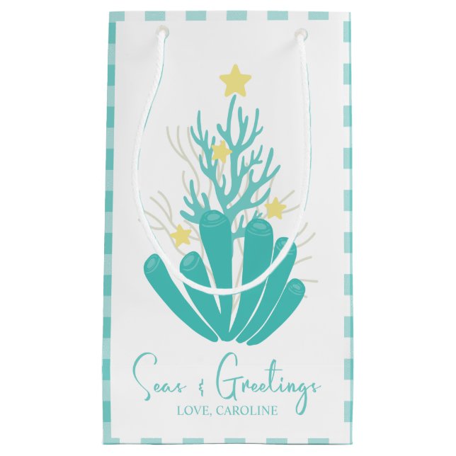 Coastal Seas and Greetings Coral Small Gift Bag (Front)