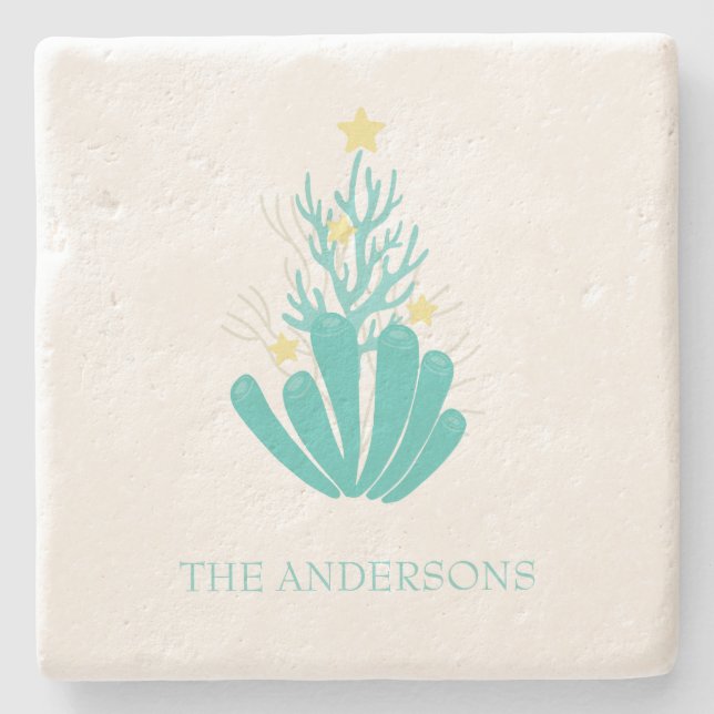 Coastal Seas and Greetings Coral Stone Coaster (Front)