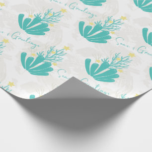 Coastal Seas and Greetings Coral Tree Wrapping Paper