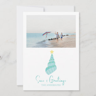 Coastal Seas and Greetings Shell Holiday Card