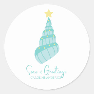 Coastal Seas and Greetings Shell Tree Classic Round Sticker