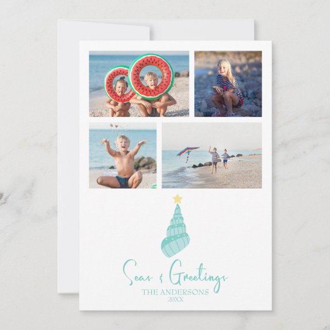 Coastal Seas and Greetings Shell Tree Holiday Card (Front)