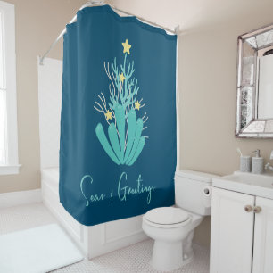 Coastal Seas and Greetings Shell Tree Shower Curtain