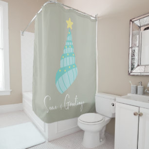 Coastal Seas and Greetings Shell Tree Shower Curtain