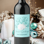 Coastal Seas & Greetings Christmas Beach  Wine Label<br><div class="desc">This beach themed Christmas wine label has the holiday message “Seas & Greetings” with a sand dollar and starfish on glitter coral,  on a light aqua blue background.</div>