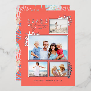 Coastal Seas & Greetings Coral Ocean Photo Frame Foil Holiday Card