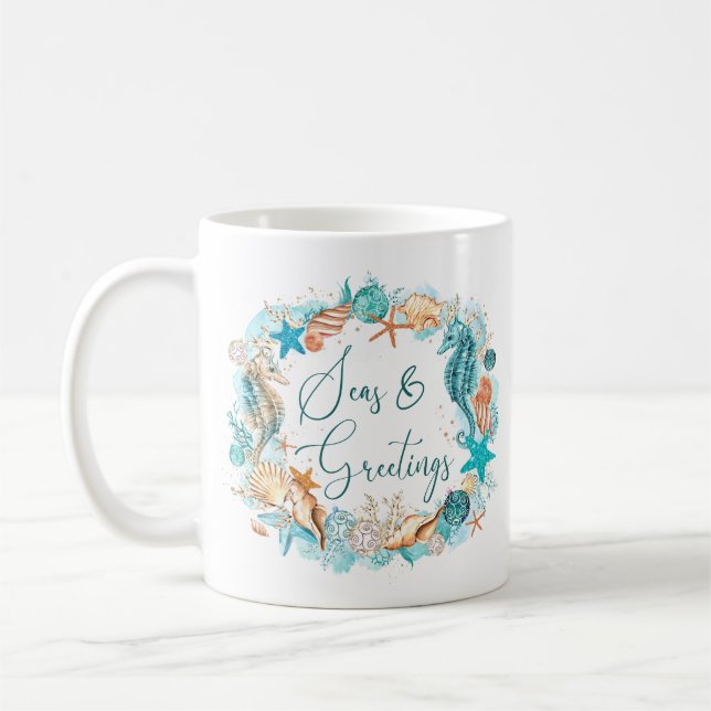 Coastal SEAS & GREETINGS Seahorse Shells Coffee Mug (Left)