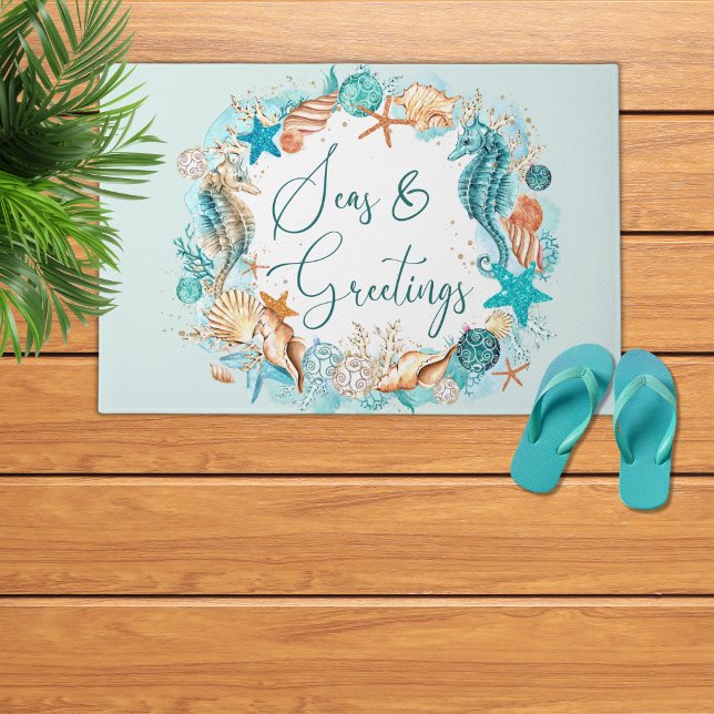 Coastal SEAS & GREETINGS Seahorse Shells Doormat (Creator Uploaded)