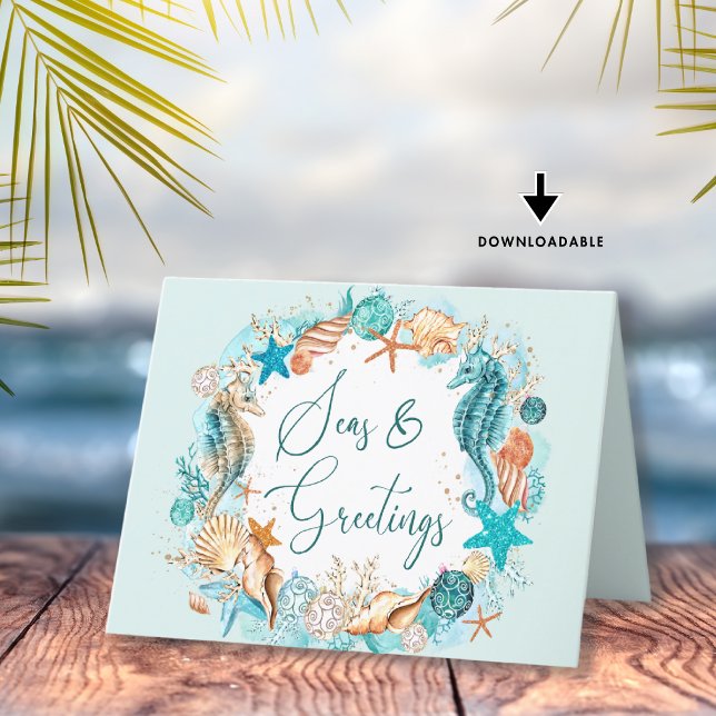 Coastal SEAS & GREETINGS Seahorse Shells Holiday Card (Creator Uploaded)