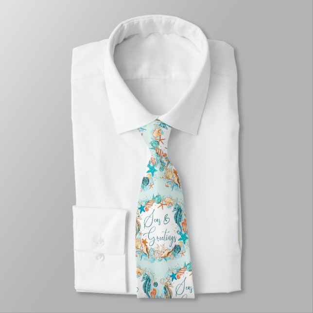 Coastal SEAS & GREETINGS Seahorse Shells Tie (Tied)
