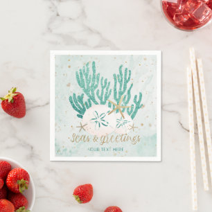 Coastal SEAS & Greetings Turquoise Glitter Coral Napkin