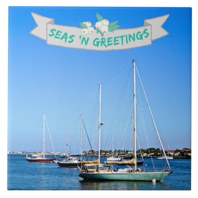 Coastal Seas n Greetings Sailboats on the Bay Ceramic Tile (Front)