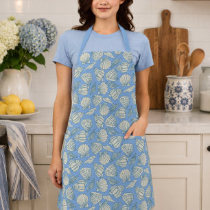 Coastal Seashell Beach Cottage Blue Apron