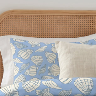 Coastal Seashell Beach Cottage Blue Pillowcase