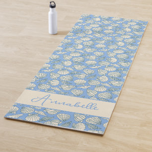 Coastal Seashell Beach Cottage Blue Yoga Mat