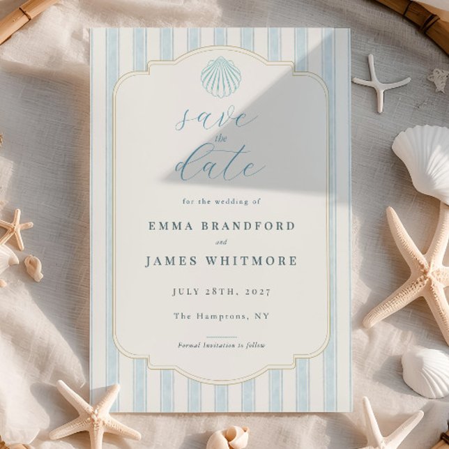 Coastal Seashell Blue Wedding Save the Date Invitation (Creator Uploaded)