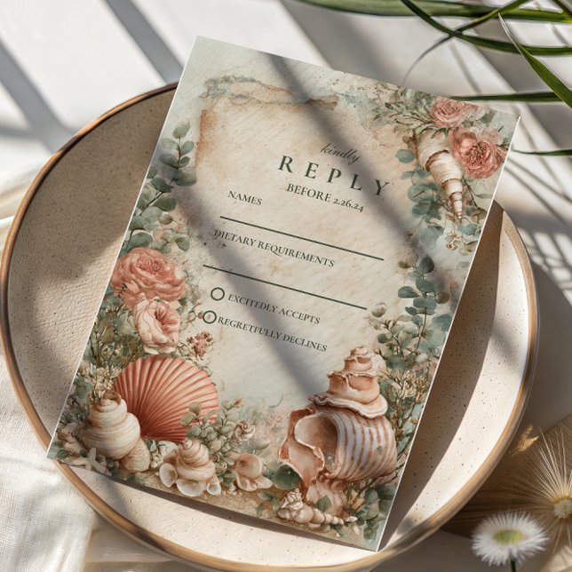 Coastal Seashell Botanical Elegance RSVP Card (Creator Uploaded)