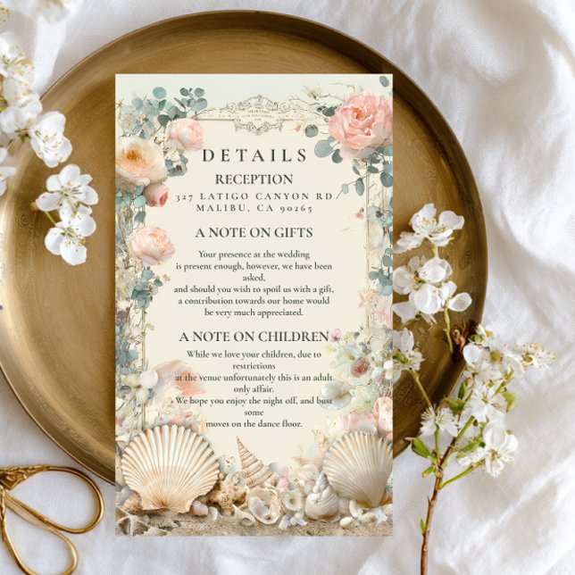 Coastal Seashell Botanical Wedding Enclosure Card (Creator Uploaded)