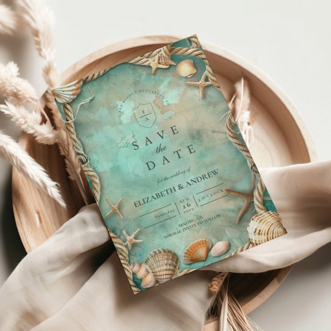 Coastal Seashell Botanical Wedding Save The Date (Creator Uploaded)
