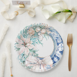 Coastal Seashell bow Christmas Wreath Paper Plate
