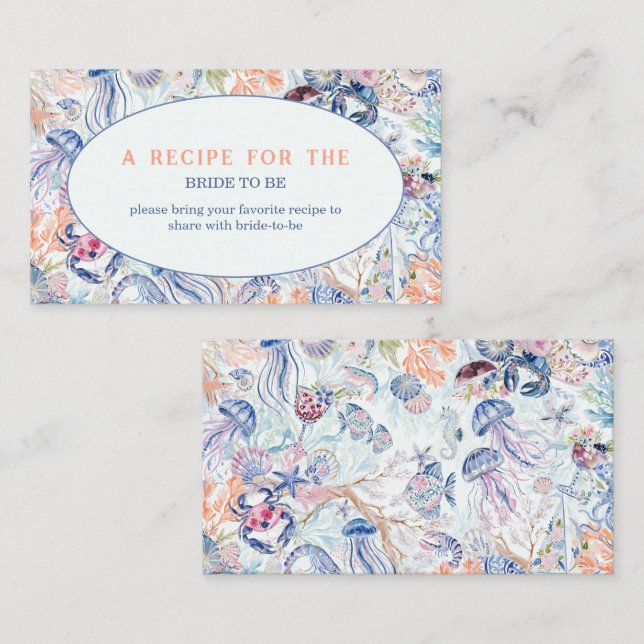  Coastal Seashell Bridal Shower Share Recipe  Enclosure Card (Front/Back)