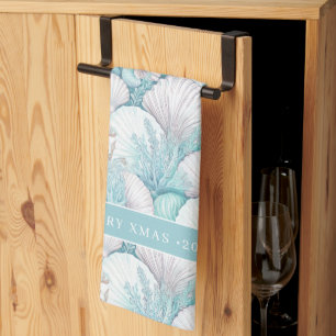 Coastal Seashell & Coral Pattern#3 ID1009 Tea Towel