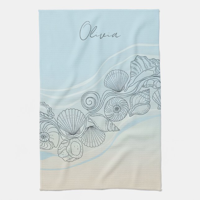 Coastal Seashell Line Art Tea Towel (Vertical)