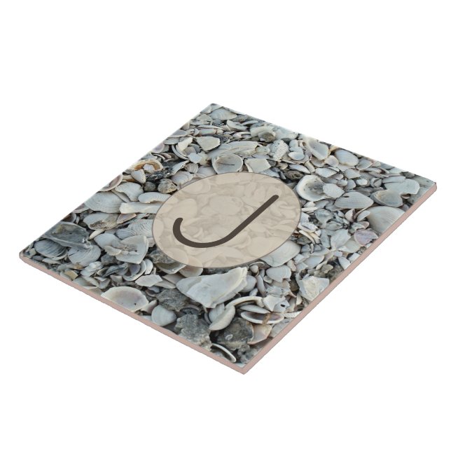 Coastal Seashell Monogram  Ceramic Tile (Side)