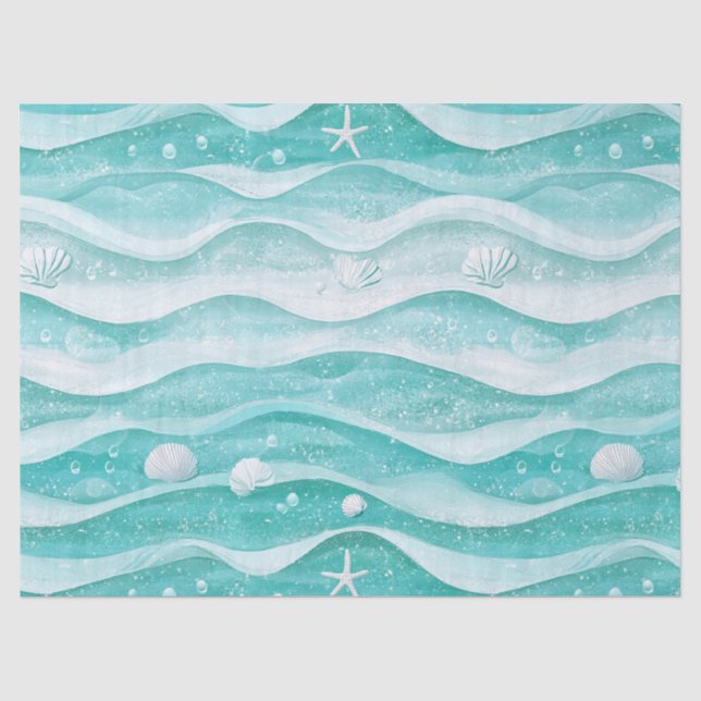 Coastal Seashell Ocean Wave Pattern Tissue Paper (Front)