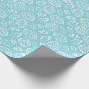 Coastal Seashell Pattern Blue Wrapping Paper