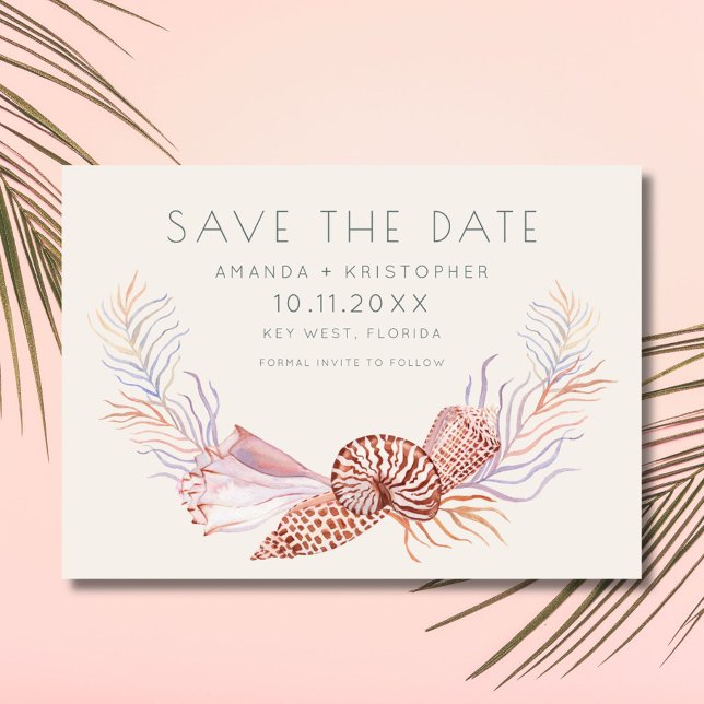 Coastal Seashell Photo Beach Wedding Save the Date (Coastal Seashell Photo Beach Wedding Save the Date)