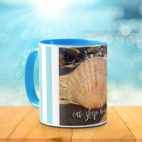 Coastal Seashell Photo Eat Sleep Beach Script Bold